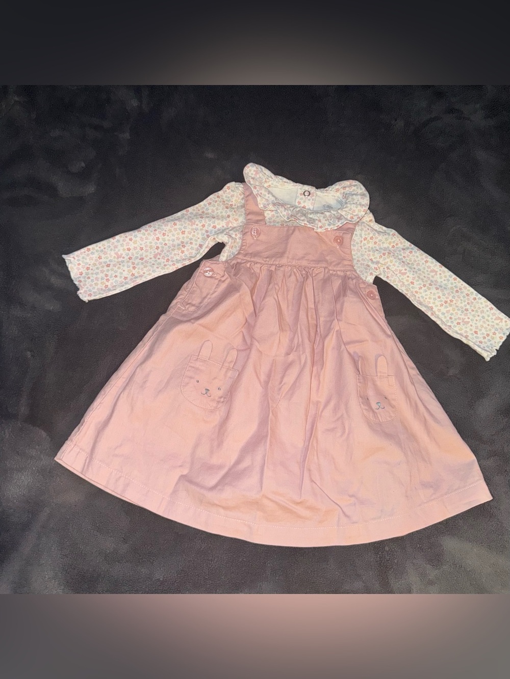 Carters Pink Bunny Pocket Pinafore Dress with Floral Blouse one piece